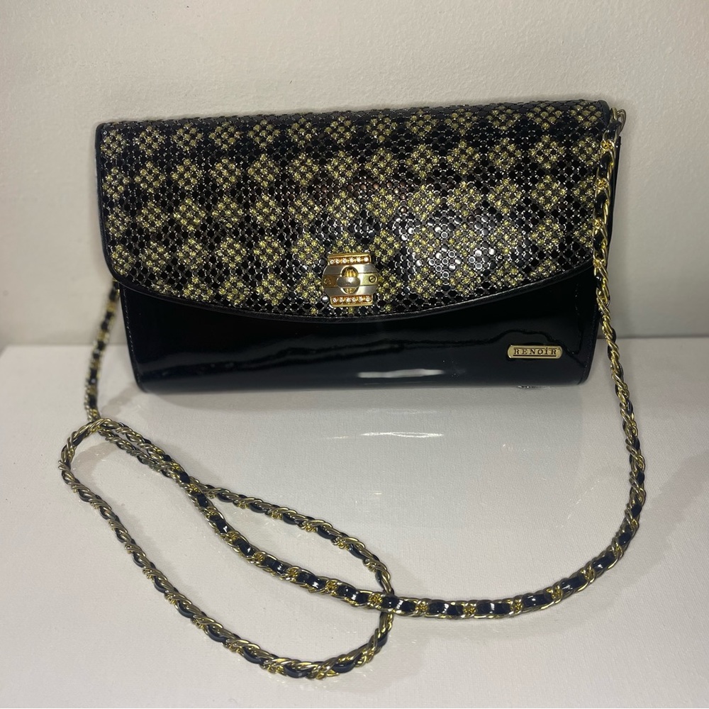 J. Rennee. elegant bag, megra with gold shoulder, with signs of used. check